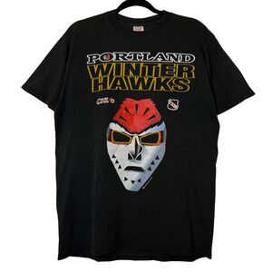 Vintage 90s Portland Winter Hawks Hockey T-Shirt Sz L WHL Minor League Black